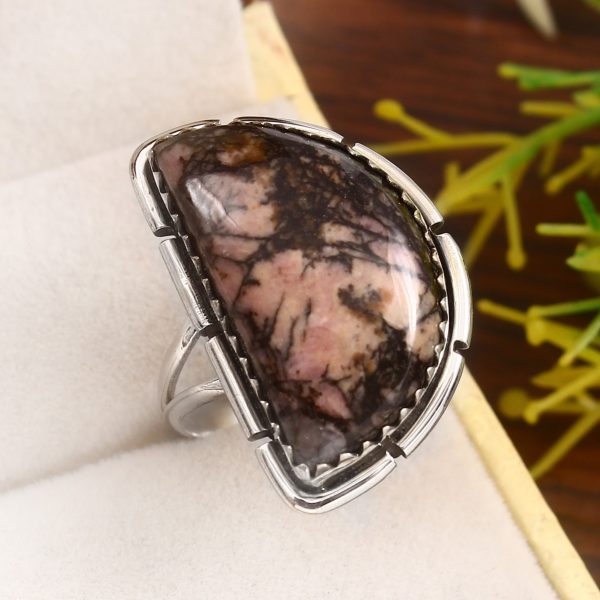 Rhodonite Size US 10 925 Sterling Silver Ring (REXT33-96)