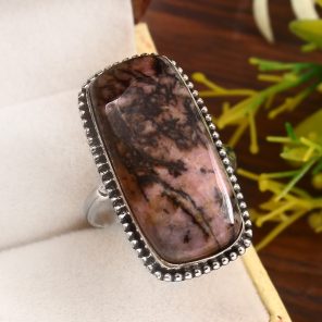 Rhodonite Size US 12 925 Sterling Silver Ring (REXT33-85)