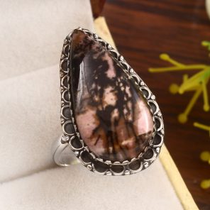 Rhodonite Size US 12 925 Sterling Silver Ring (REXT33-84)