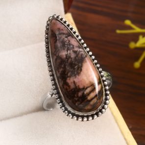 Rhodonite Size US 10 925 Sterling Silver Ring (REXT33-91)