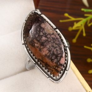 Rhodonite Size US 12 925 Sterling Silver Ring (REXT33-98)