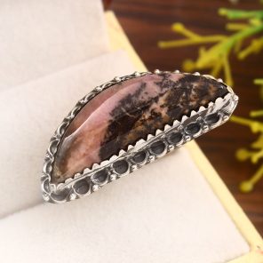 Rhodonite Size US 12 925 Sterling Silver Ring (REXT33-83)