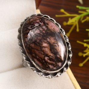 Rhodonite Size US 12 925 Sterling Silver Ring (REXT33-82)
