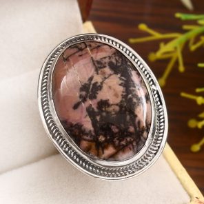 Rhodonite Size US 10 925 Sterling Silver Ring (REXT33-89)
