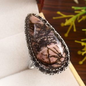 Rhodonite Size US 12 925 Sterling Silver Ring (REXT33-81)
