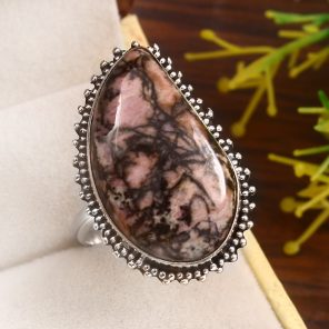 Rhodonite Size US 10 925 Sterling Silver Ring (REXT33-88)