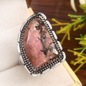Rhodonite Size US 10 925 Sterling Silver Ring (REXT33-97)