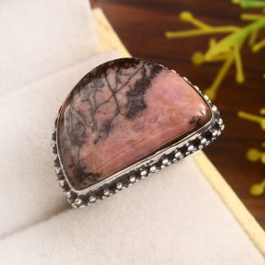 Rhodonite Size US 12 925 Sterling Silver Ring (REXT33-80)