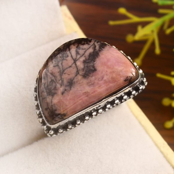 Rhodonite Size US 12 925 Sterling Silver Ring (REXT33-80)