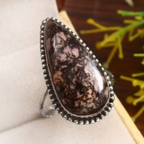 Rhodonite Size US 10 925 Sterling Silver Ring (REXT33-87)