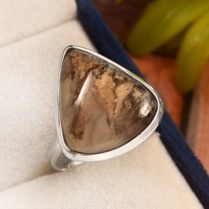 Tiger Dendritic Agate Size US 10 925 Sterling Silver Ring (REXT33-145)
