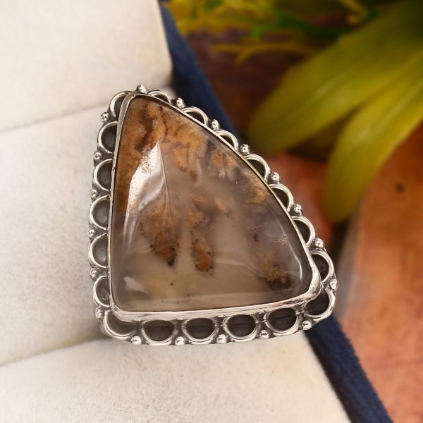 Tiger Dendritic Agate Size US 12 925 Sterling Silver Ring (REXT33-140)