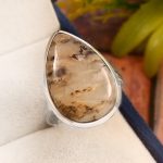 Tiger Dendritic Agate Size US 11 925 Sterling Silver Ring (REXT33-146)