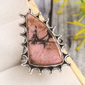 Rhodonite Size US 8 925 Sterling Silver Ring (REXT33-70)