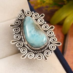 Larimar Size US 8 925 Sterling Silver Ring (REXT33-131)