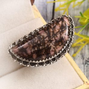 Rhodonite Size US 11 925 Sterling Silver Ring (REXT33-74)
