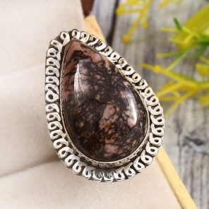 Rhodonite Size US 9 925 Sterling Silver Ring (REXT33-94)