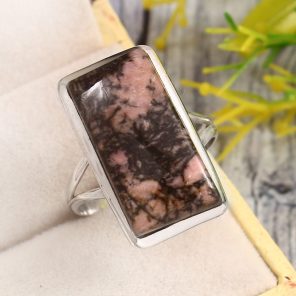 Rhodonite Size US 11 925 Sterling Silver Ring (REXT33-117)
