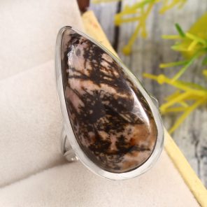 Rhodonite Size US 8 925 Sterling Silver Ring (REXT33-111)