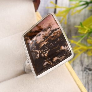 Rhodonite Size US 12 925 Sterling Silver Ring (REXT33-119)