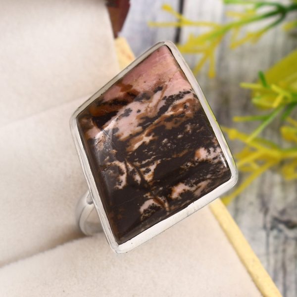 Rhodonite Size US 12 925 Sterling Silver Ring (REXT33-119)