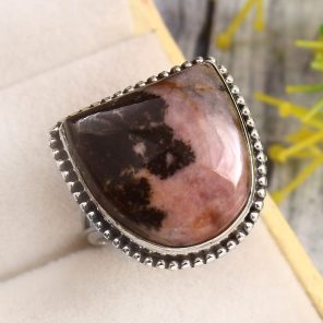 Rhodonite Size US 10 925 Sterling Silver Ring (REXT33-86)