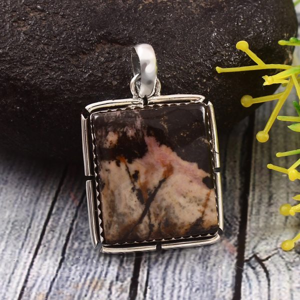 Rhodonite 1.25" 925 Sterling Silver Pendant (REXT33-127)