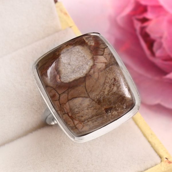 Mushroom Jasper Size US 12 925 Sterling Silver Ring (REXT76-88)