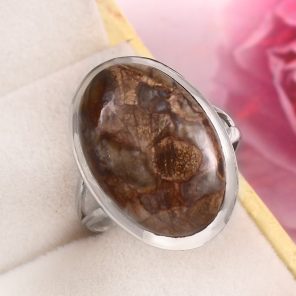 Mushroom Jasper Size US 10 925 Sterling Silver Ring (REXT76-71)