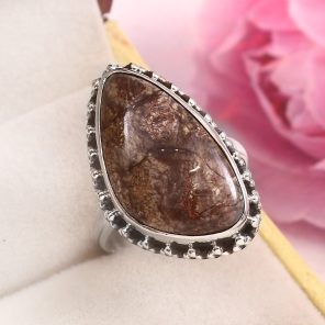Mushroom Jasper Size US 9 925 Sterling Silver Ring (REXT76-62)