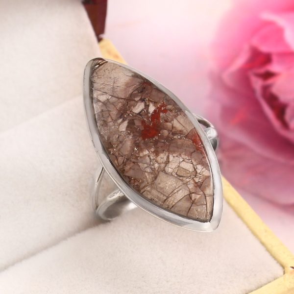 Mushroom Jasper Size US 10 925 Sterling Silver Ring (REXT76-72)