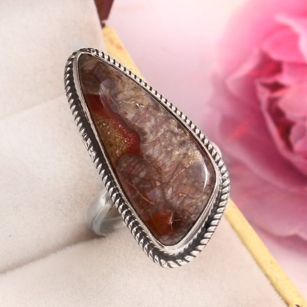Mushroom Jasper Size US 9 925 Sterling Silver Ring (REXT76-58)