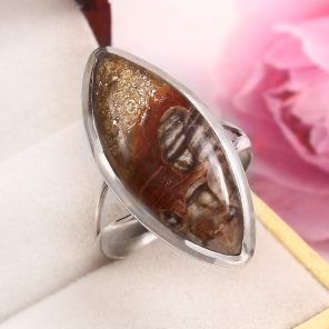 Mushroom Jasper Size US 12 925 Sterling Silver Ring (REXT76-68)