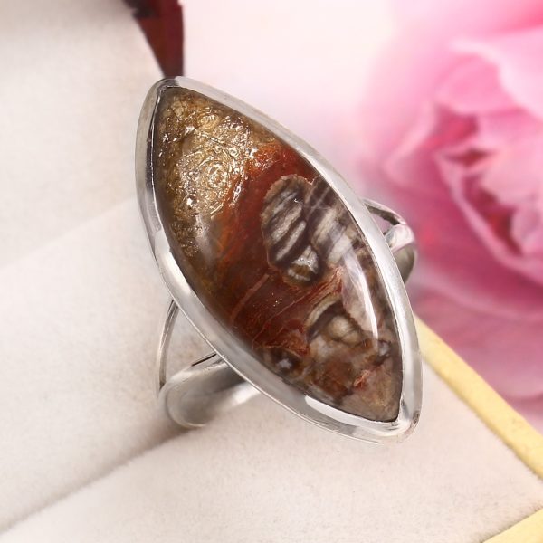 Mushroom Jasper Size US 12 925 Sterling Silver Ring (REXT76-68)