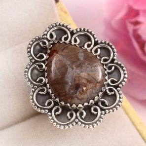 Mushroom Jasper Size US 9 925 Sterling Silver Ring (REXT76-61)