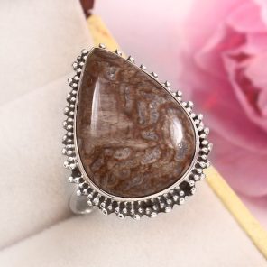 Mushroom Jasper Size US 12 925 Sterling Silver Ring (REXT76-66)