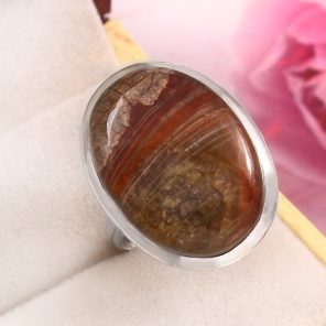 Mushroom Jasper Size US 9 925 Sterling Silver Ring (REXT76-73)