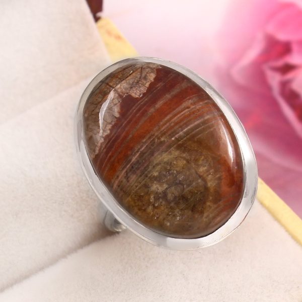 Mushroom Jasper Size US 9 925 Sterling Silver Ring (REXT76-73)