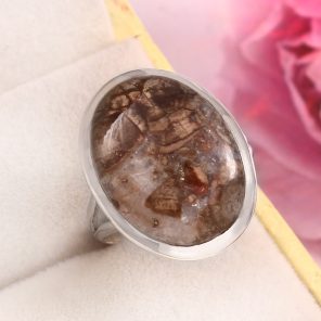 Mushroom Jasper Size US 8 925 Sterling Silver Ring (REXT76-77)