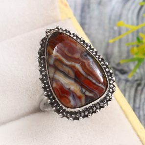 Crazy Lace Agate Size US 9 925 Sterling Silver Ring (REXT40-155)