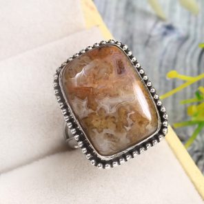 Crazy Lace Agate Size US 7 925 Sterling Silver Ring (REXT40-144)