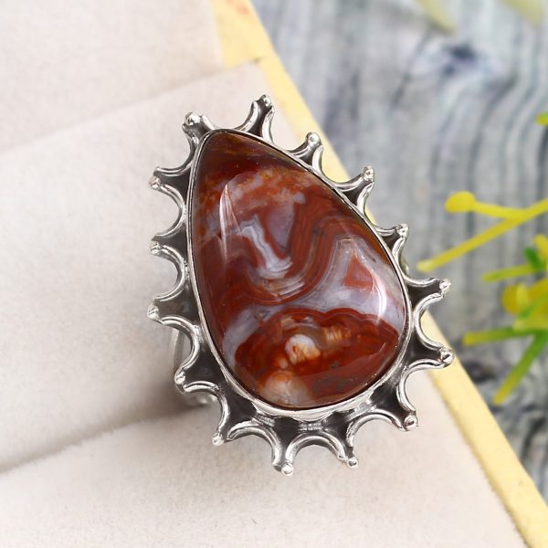 Crazy Lace Agate Size US 5 925 Sterling Silver Ring (REXT40-125)