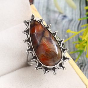 Crazy Lace Agate Size US 7 925 Sterling Silver Ring (REXT40-145)