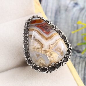 Crazy Lace Agate Size US 6 925 Sterling Silver Ring (REXT40-140)