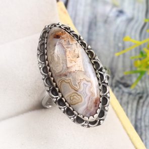 Crazy Lace Agate Size US 9 925 Sterling Silver Ring (REXT40-156)