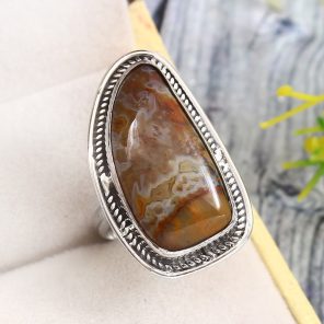 Crazy Lace Agate Size US 7 925 Sterling Silver Ring (REXT40-148)