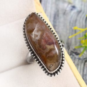 Crazy Lace Agate Size US 7 925 Sterling Silver Ring (REXT40-149)