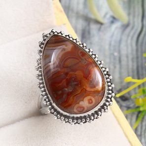 Crazy Lace Agate Size US 8 925 Sterling Silver Ring (REXT40-152)