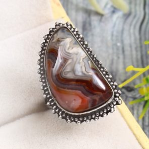 Crazy Lace Agate Size US 5 925 Sterling Silver Ring (REXT40-132)