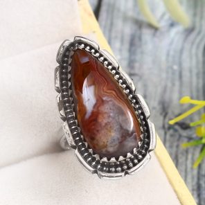 Crazy Lace Agate Size US 6 925 Sterling Silver Ring (REXT40-178)